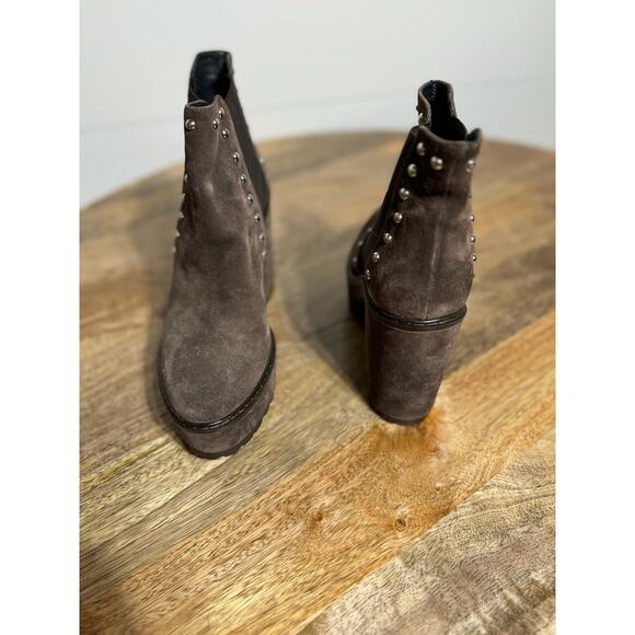 Janet Sport Suede Platform Booties 8.5 Brown Italian Studded Chunky Heel - Picture 11 of 15